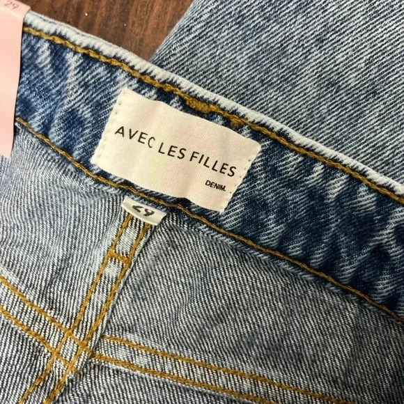 Avec Les Filles Cool Girl Distressed High Rise Straight Jeans 29 Workshop Blue - Picture 9 of 16